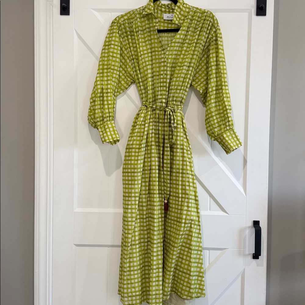 NIU Green Gingham Long Sleeve Dress